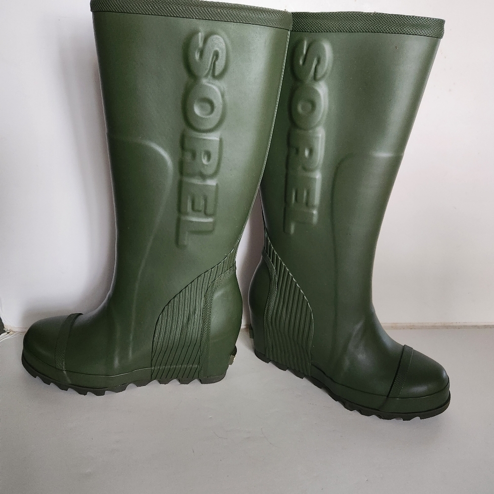 SOREL New Joan Wedge Tall Rain Boots 7.5 Green - Picture 10 of 12